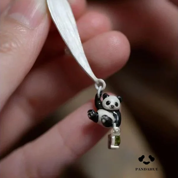 Panda and Bamboo Leaf Brooch