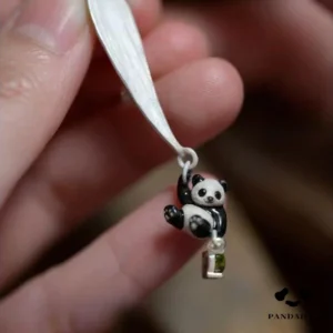Panda and Bamboo Leaf Brooch