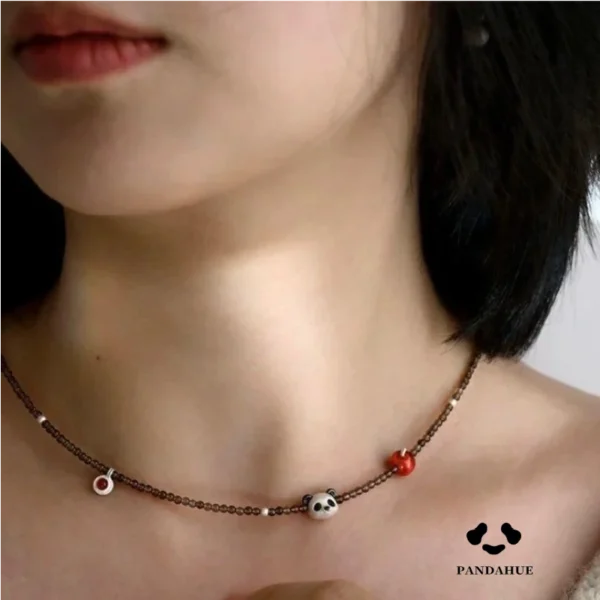 Red and White Apple Panda Necklace