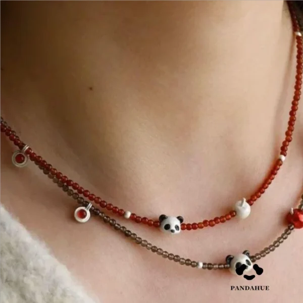 Red and White Apple Panda Necklace