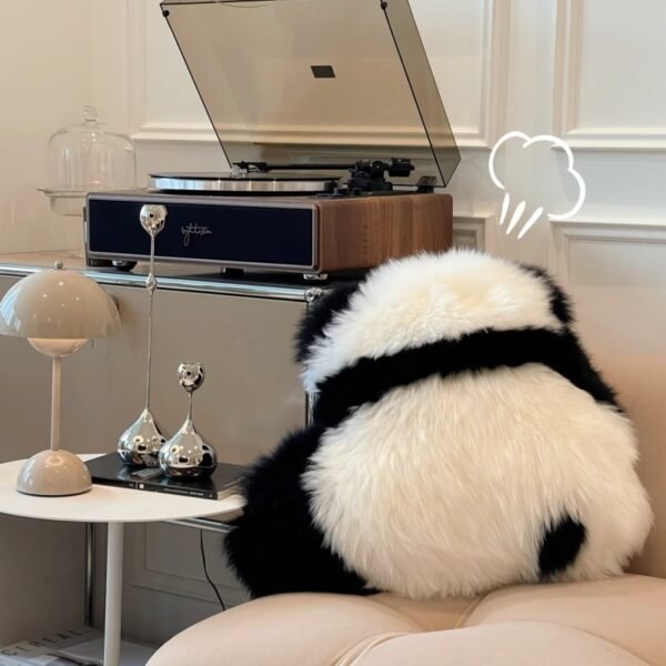 Panda Cushion Pillow - Cute Back Design with Real Wool, Multipurpose for Sofa & Seat