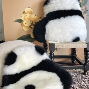 Panda Cushion Pillow - Cute Back Design with Real Wool, Multipurpose for Sofa & Seat