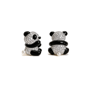 Asymmetric Reversible Crystal Panda Pearl Stud Earrings