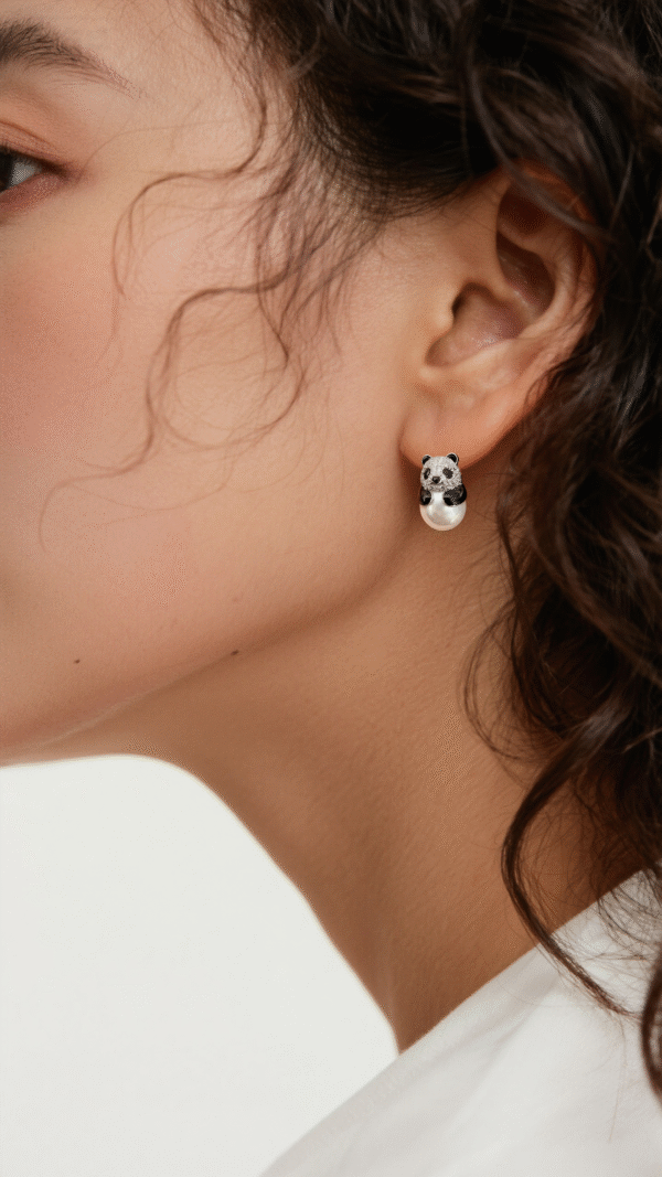 Panda Crystal & Pearl Stud Earrings