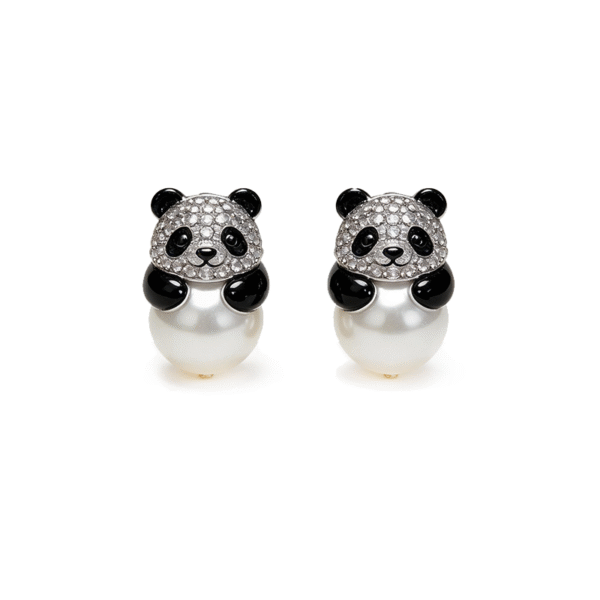 Panda Crystal & Pearl Stud Earrings