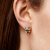 Gold Branch & Leaf Enamel Panda Crystal Stud Earrings