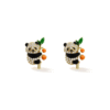 Gold Branch & Leaf Enamel Panda Crystal Stud Earrings