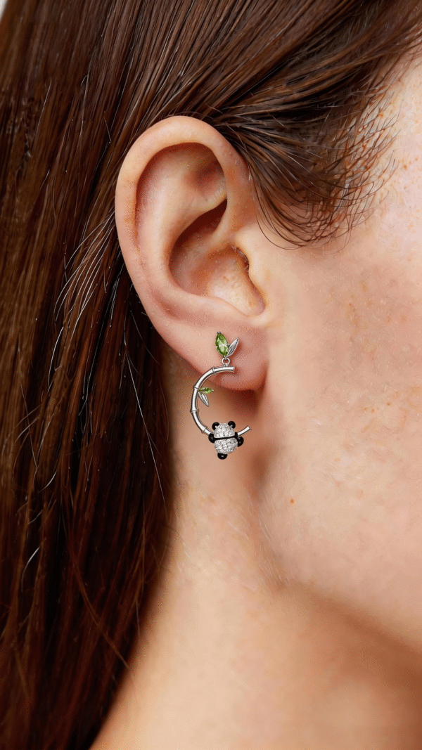 Bamboo & Crystal Panda C-Hoop Earrings