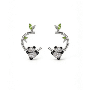 Bamboo & Crystal Panda C-Hoop Earrings