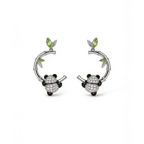 Bamboo & Crystal Panda C-Hoop Earrings