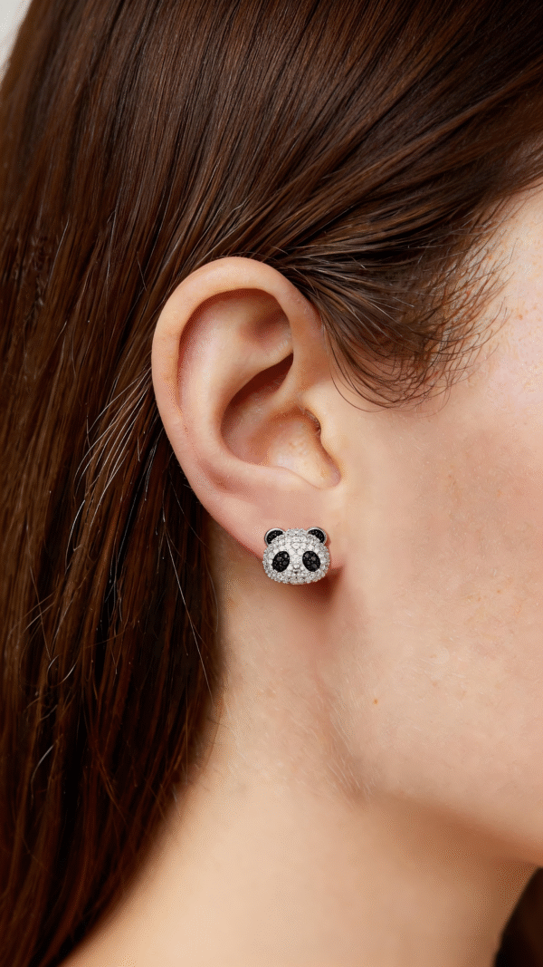 Full Black & White Crystal Panda Head Stud Earrings