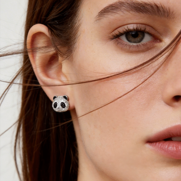 Full Black & White Crystal Panda Head Stud Earrings