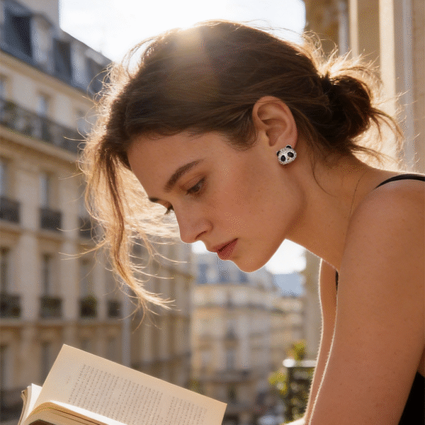 Full Black & White Crystal Panda Head Stud Earrings