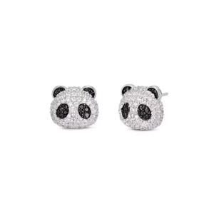 Full Black & White Crystal Panda Head Stud Earrings