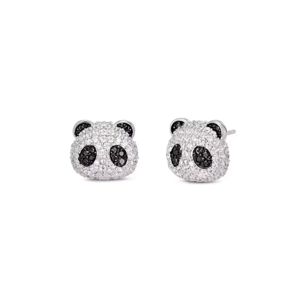Full Black & White Crystal Panda Head Stud Earrings