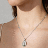 Platinum Enamel Panda Moon & Star Oval Pendant Necklace