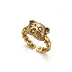 Vintage Distressed Panda Bamboo Open Ring
